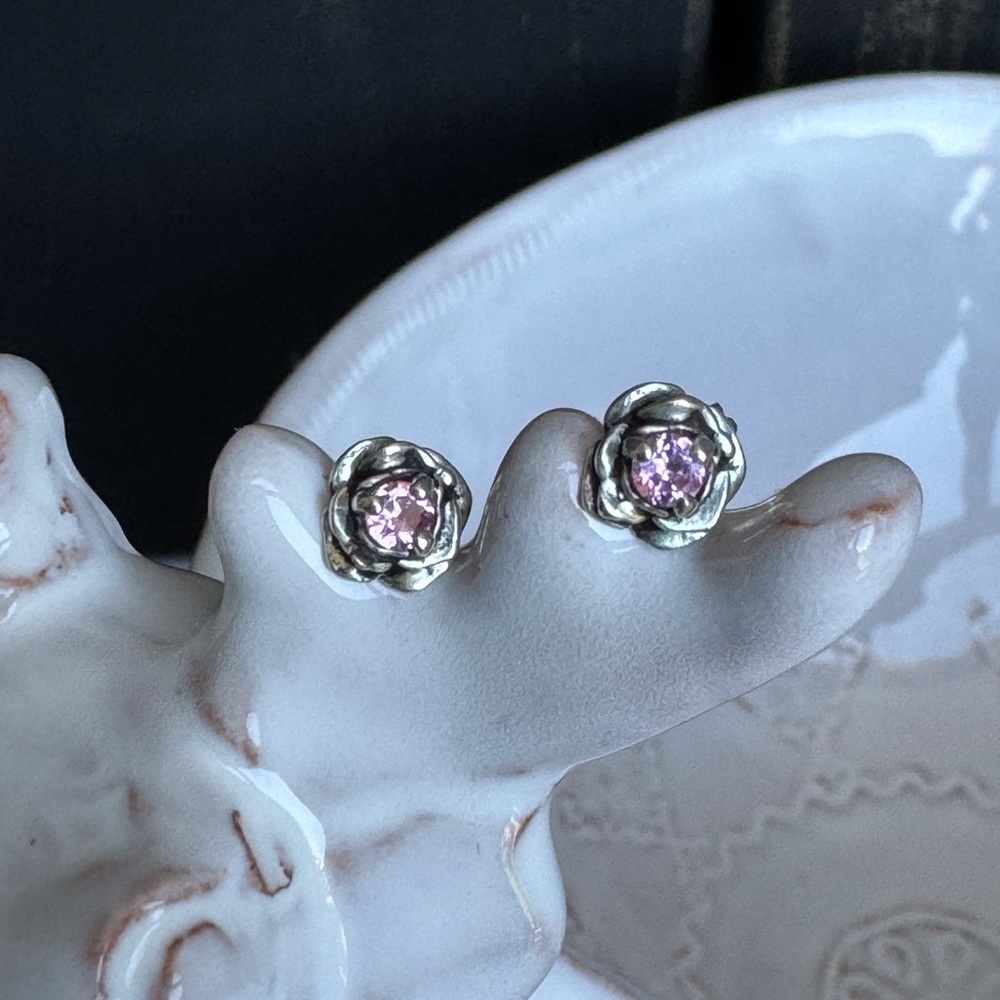 Forever Blooming Pink Sapphire Rose SS Earrings-NWOT
